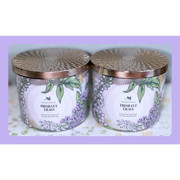 Lot of 2 Bath & Body Works Fresh Cut Lilacs Large 3-Wick Scented Candle 14.5oz - Picture 3 of 7
